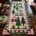 Camper with Pine Trees on Pink Table Runner