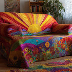 Yellow Sun Over Purple Flower Hills Sofa Cover