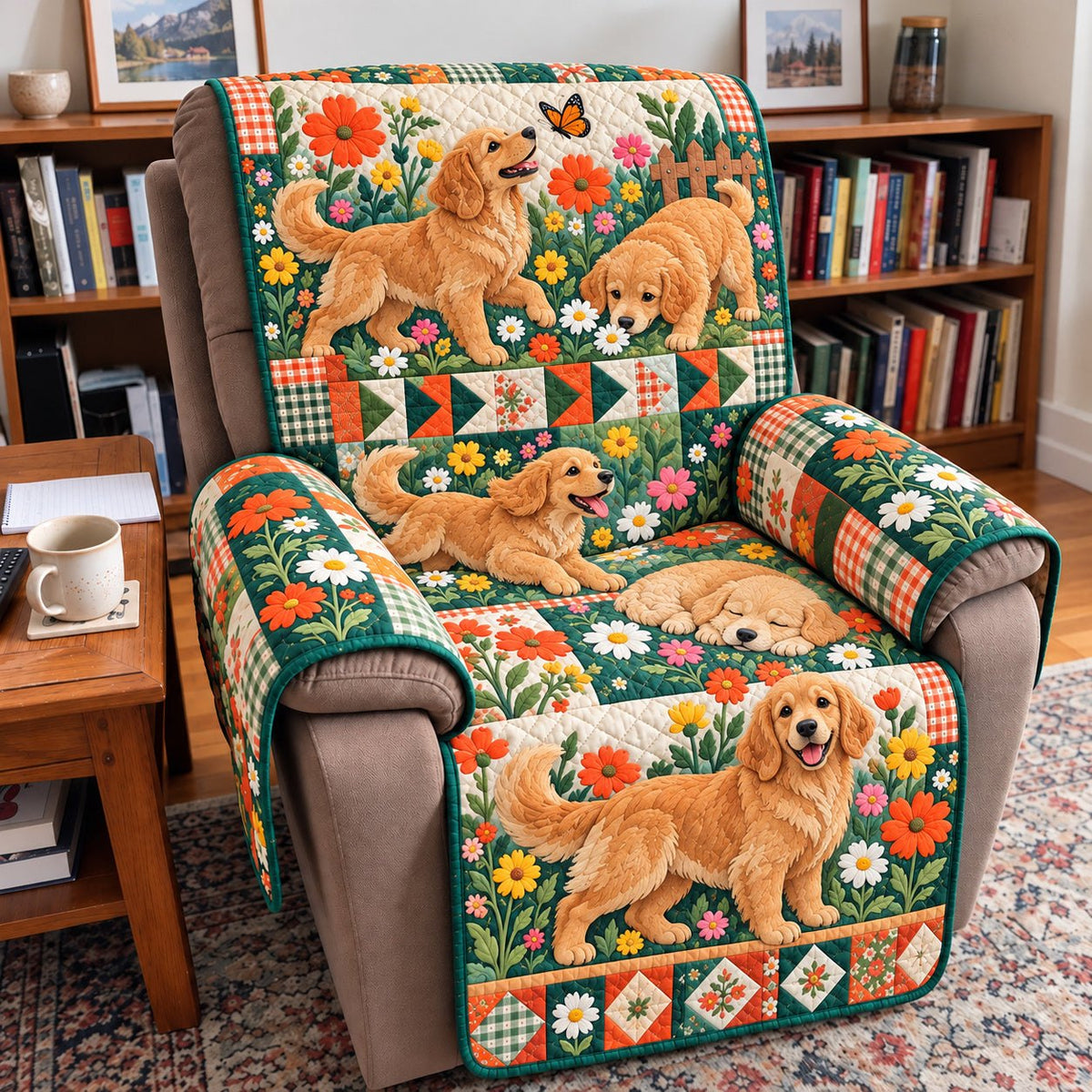 Wildflower Golden Retriever Sofa Cover