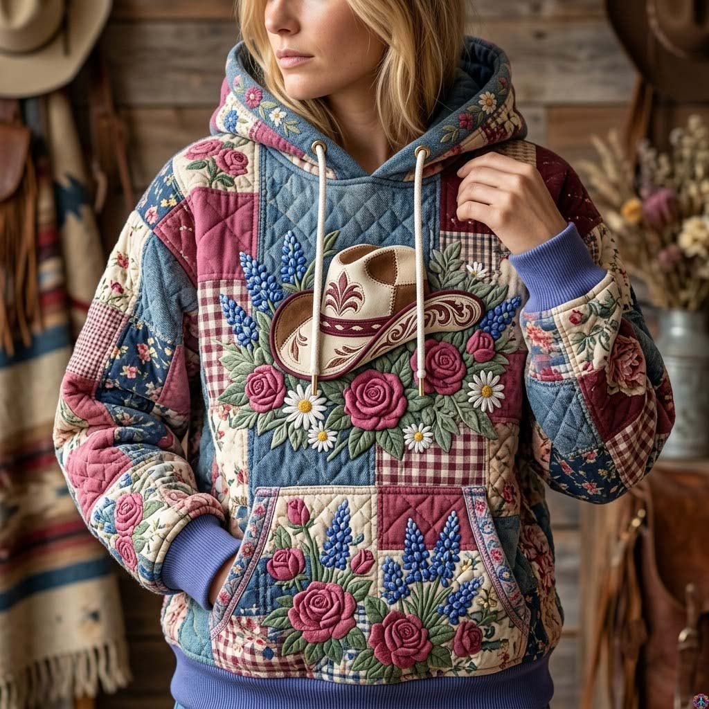 Cowboy Hat and Roses hoodie, all-over print