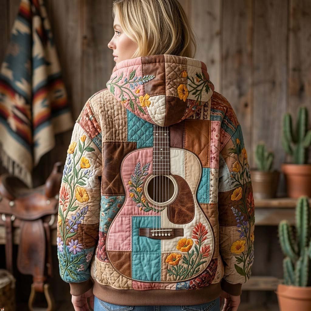 Patchwork Guitar in Bloom hoodie, all-over print