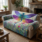 Purple Dragonfly Over the Wildflowers Sofa Cover
