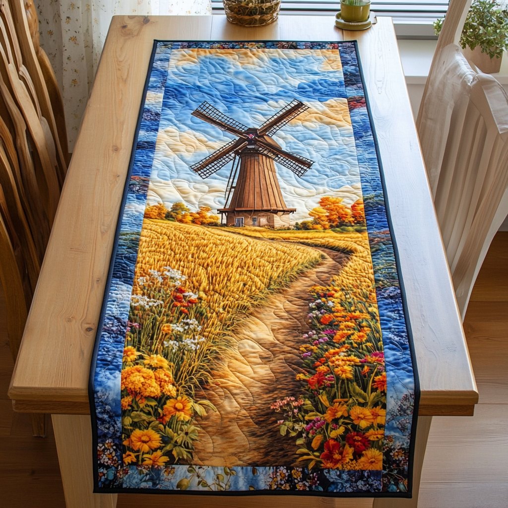 Windmill Above a Wheat Field Table Runner