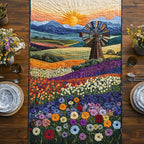 Flower Fields with Distant Windmill Table Runner