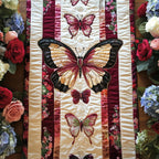 Butterflies on Red and Cream Stripes Table Runner