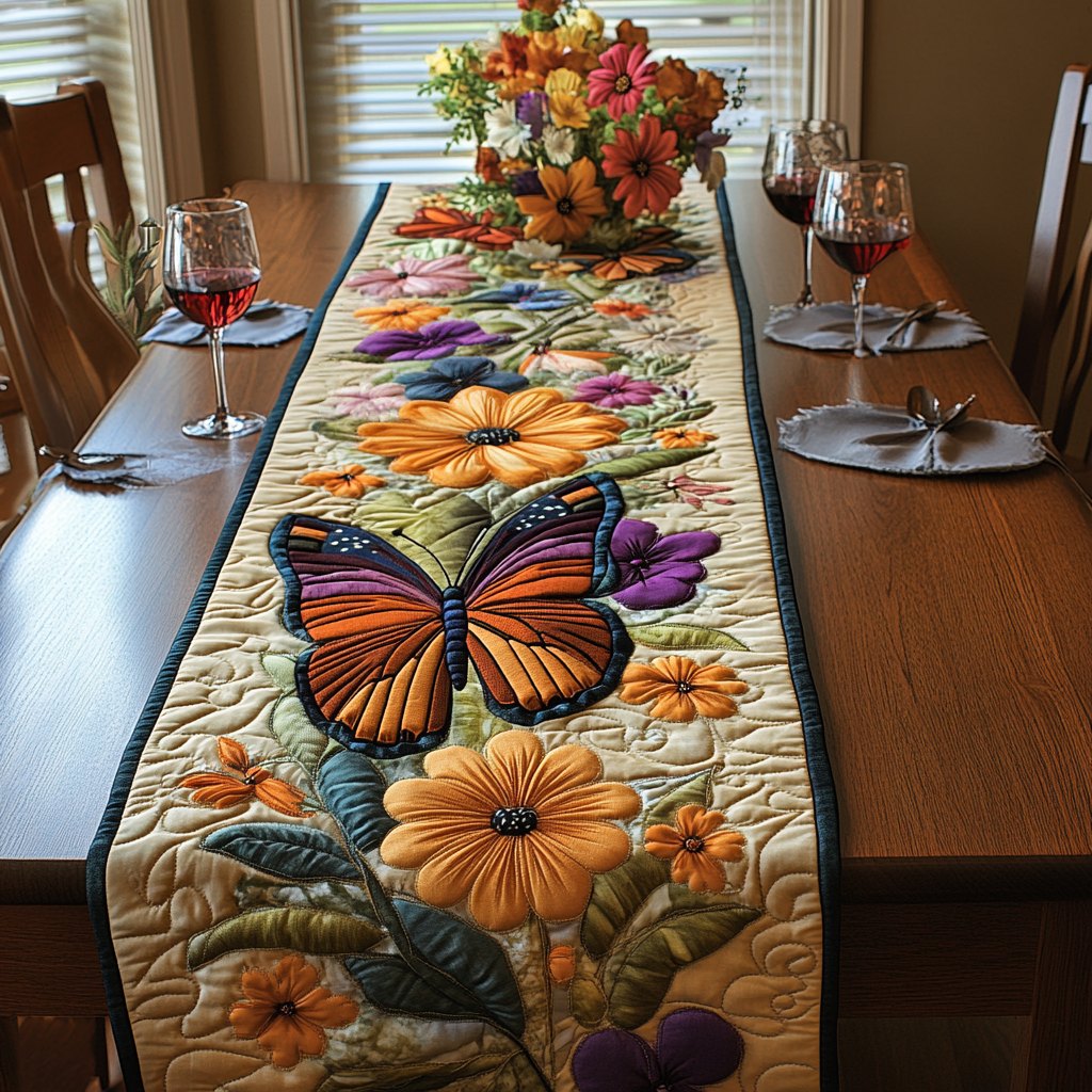Monarch Butterfly with Orange Blooms Table Runner