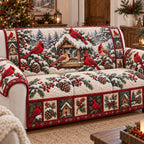 Winter Birdhouse Cardinal Sofa Cover