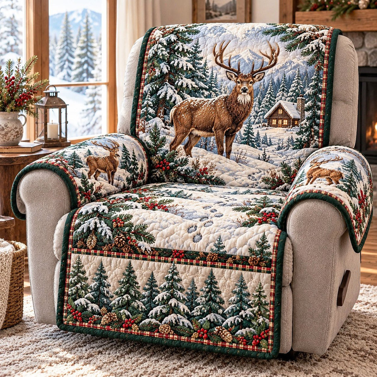 Winter Buck Cabin Sofa Cover