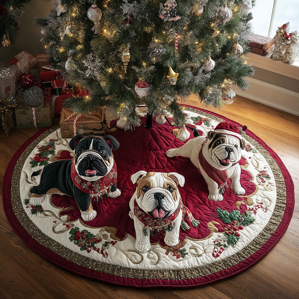 Winter Bulldog Wishes Christmas Tree Skirt