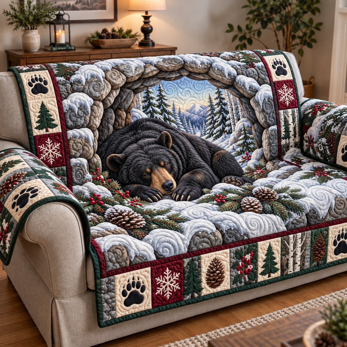 Winter Cabin Bear Sofa Cover