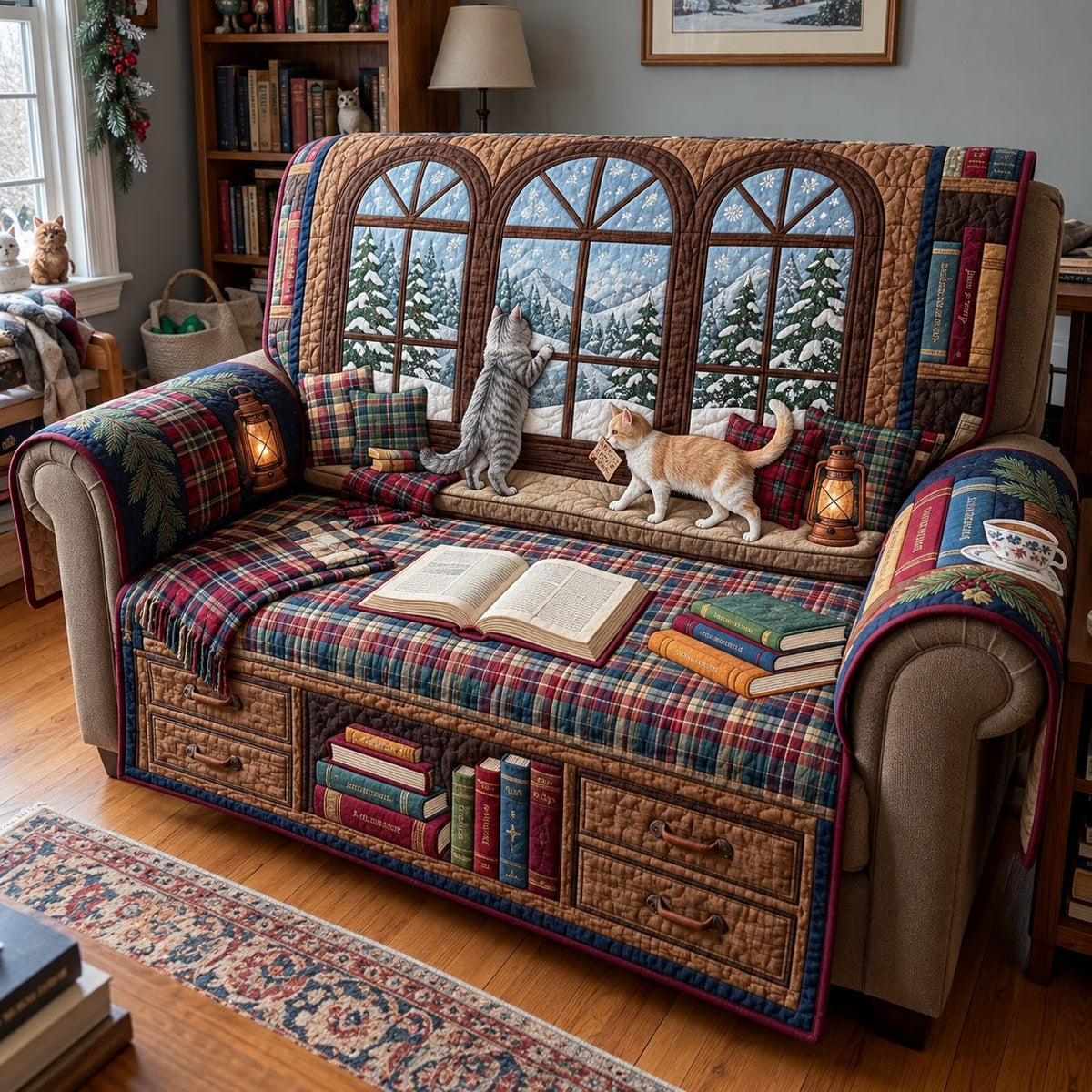 Winter Cabin Window Sofa Cover