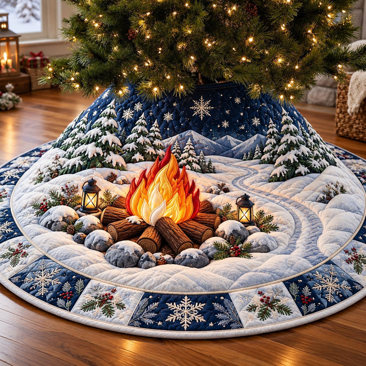 Winter Campfire Christmas Tree Skirt
