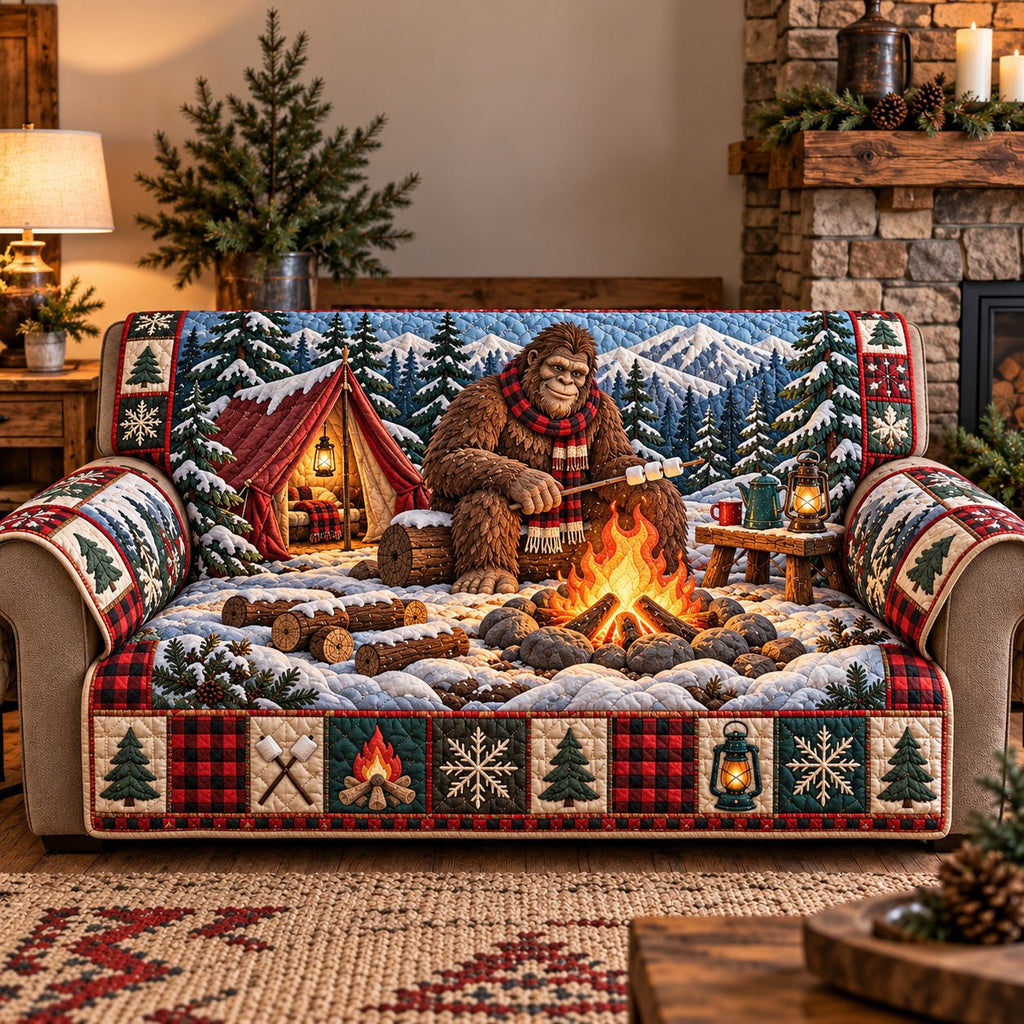 Winter Camping Bigfoot Sofa Cover