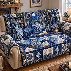 Frosted Blue Dragons Library Sofa Cover - Made to Order