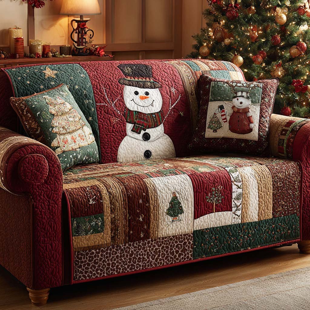 Winter Farmhouse Snowmen Sofa Cover