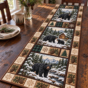 Bear Family Cabin Patchwork Table Runner - Made to Order