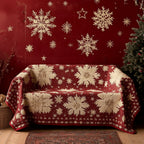 Cream Snowflakes on Deep Red Sofa Cover