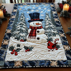 Snowman Among Pines on Blue Table Runner