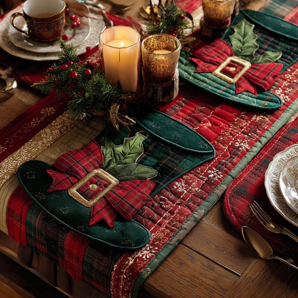 Santa Boots on Red Plaid Table Runner