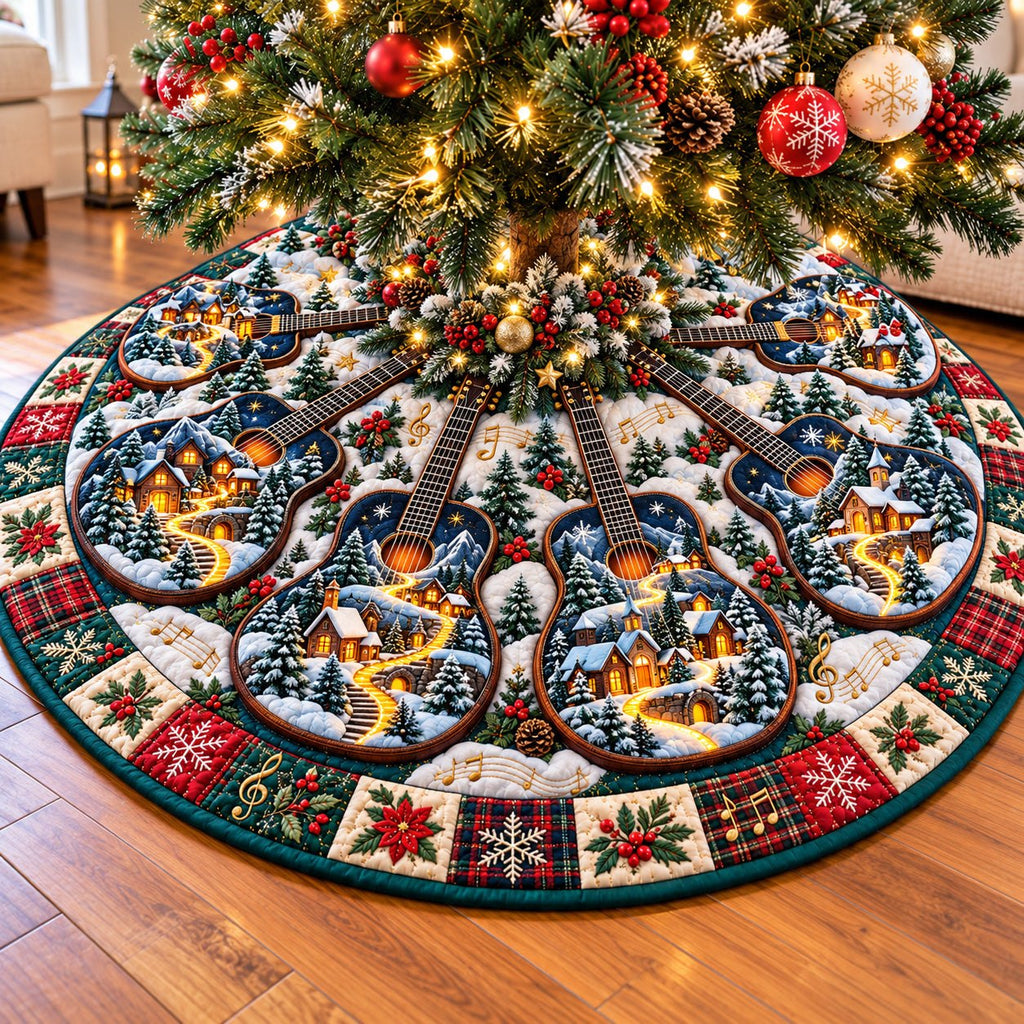 Winter Guitar Village Christmas Tree Skirt
