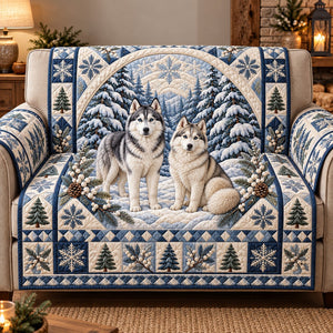 Winter Husky Duo Sofa Cover - Made to Order