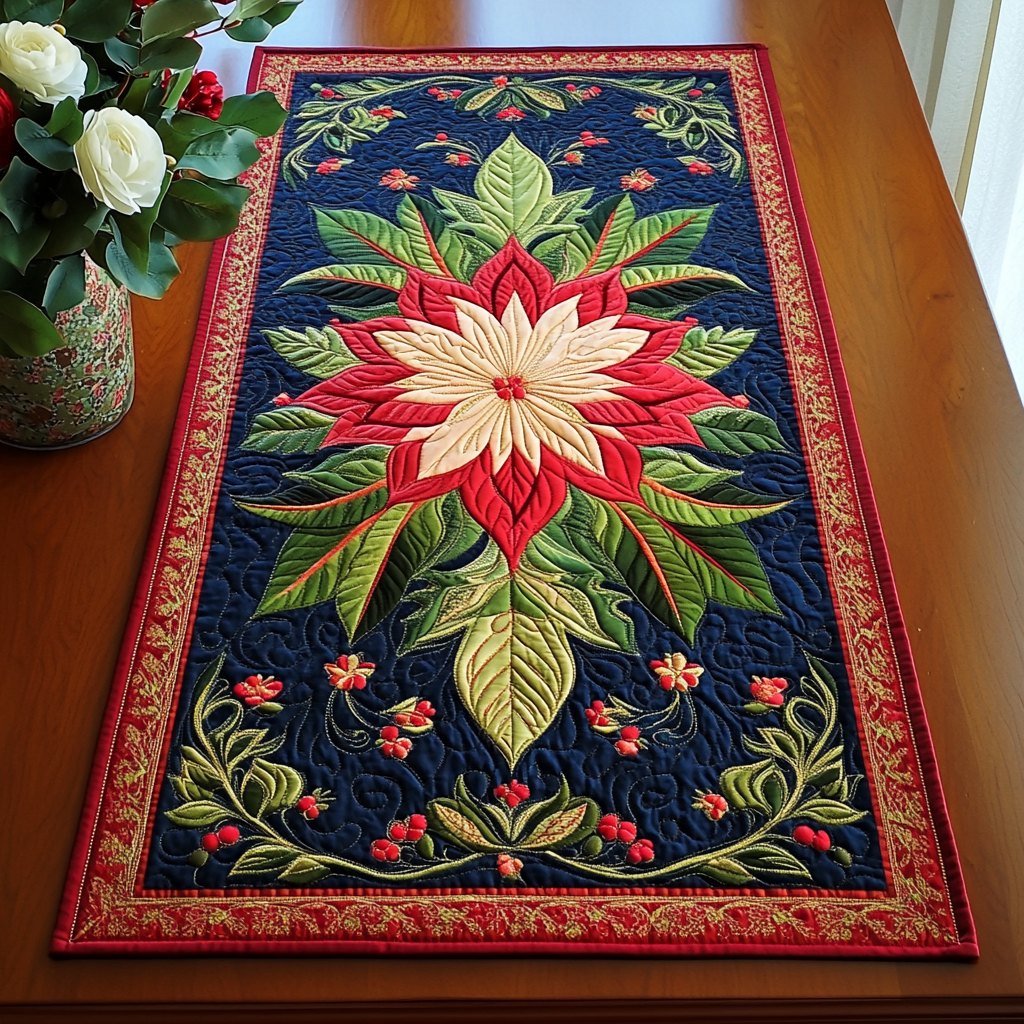 Winter Poinsettia Blooms Table Runner