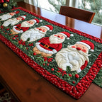 Santa Faces on Green with Berries Table Runner