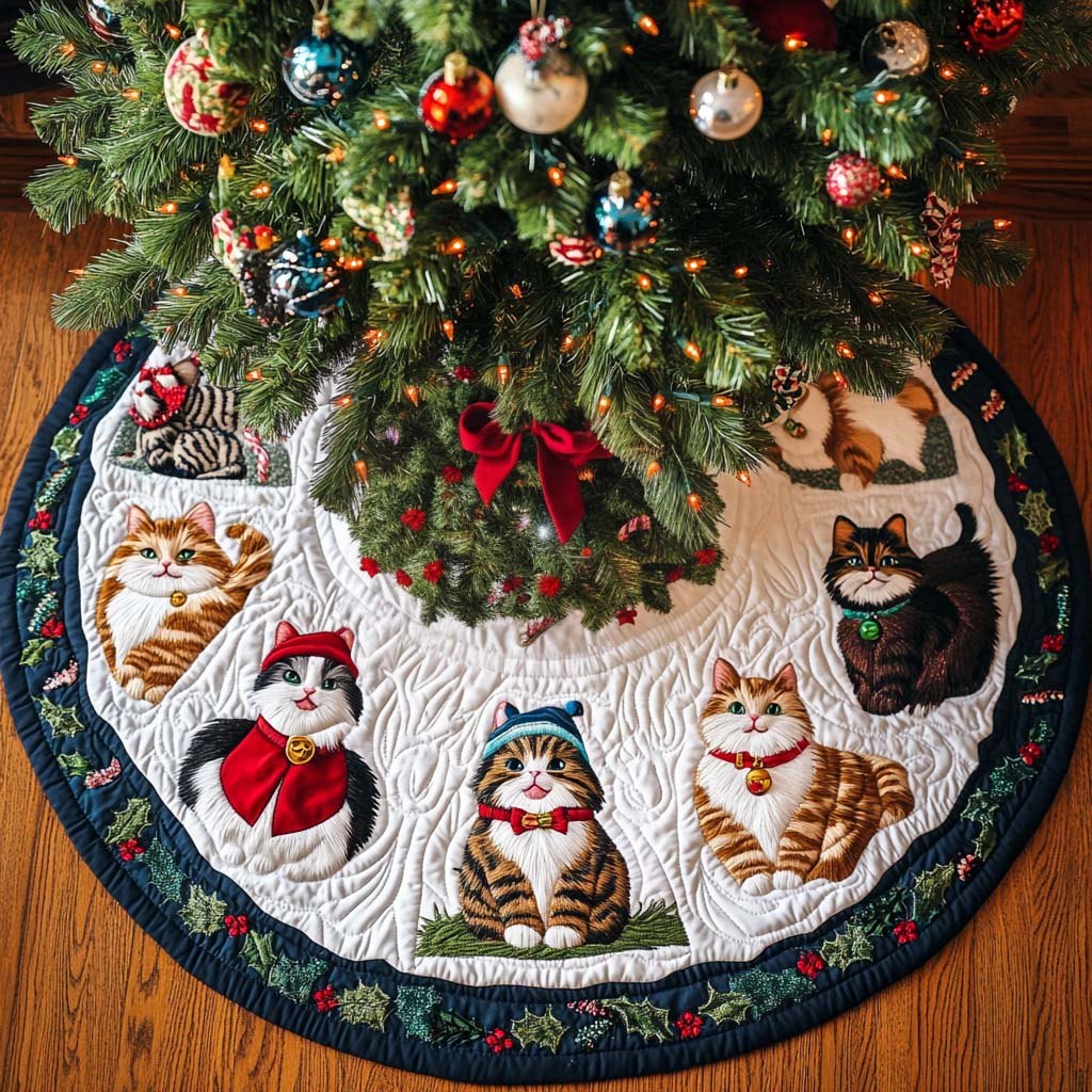 Cats in Scarves on the Snow Ring Christmas Tree Skirt
