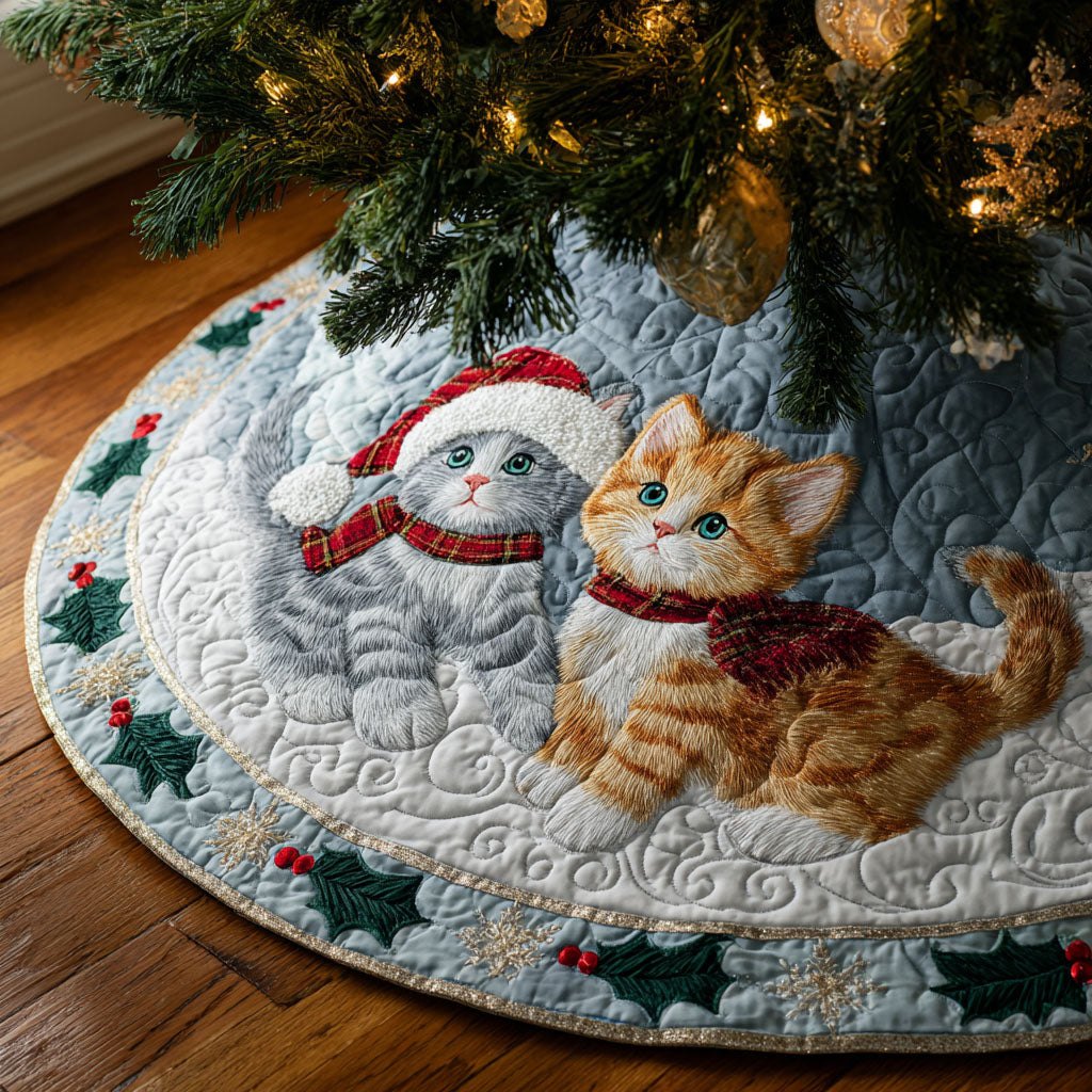 Grey and Ginger Cats in Scarves Christmas Tree Skirt
