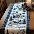 Snowy Village on Blue Plaid Table Runner
