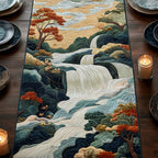 Woodblock Japanese Waterfall Charm Table Runner