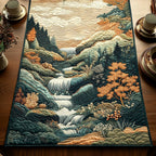 Woodblock Japanese Waterfall Serenade Table Runner