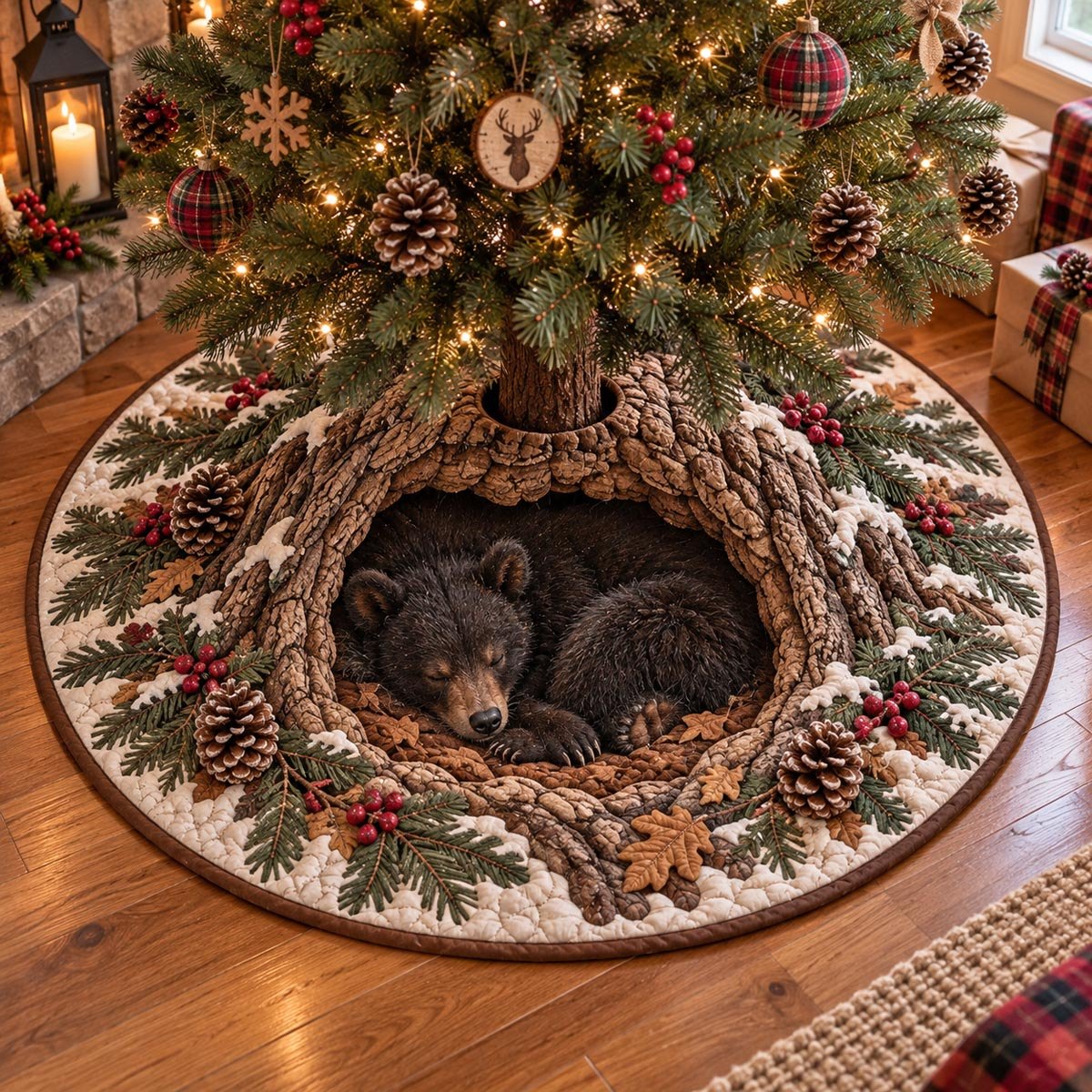 Woodland Bear Christmas Den Christmas Tree Skirt