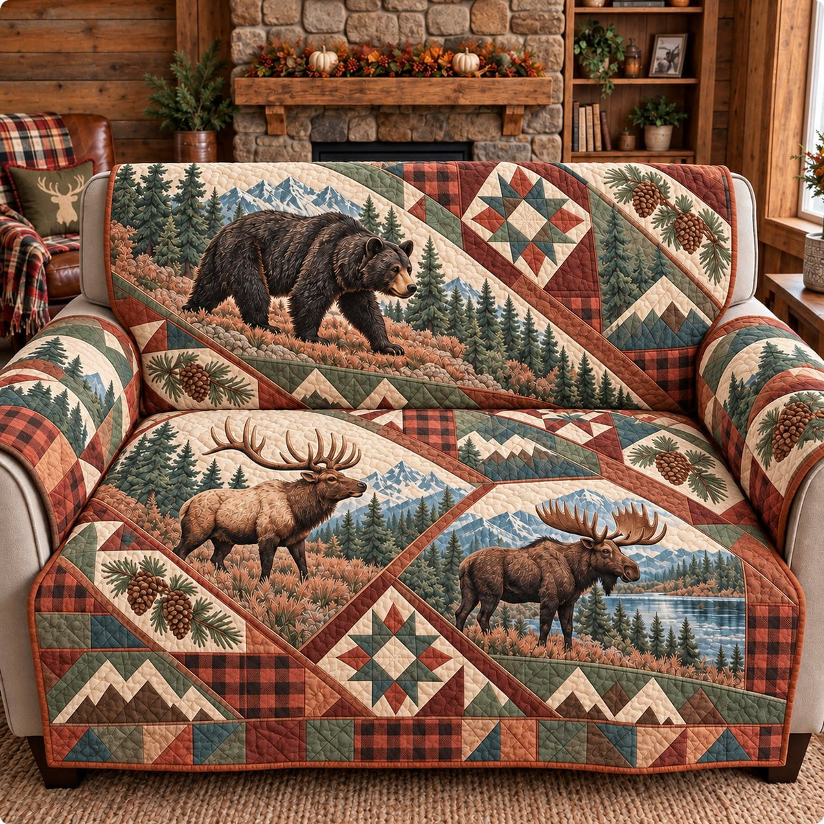 Woodland Bear Moose and Elk Sofa Cover