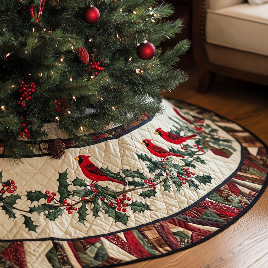 Woodland Cardinals Christmas Tree Skirt
