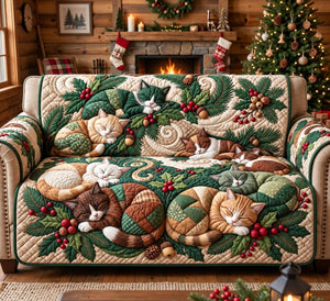 Woodland Christmas Cats Sofa Cover - Made to Order