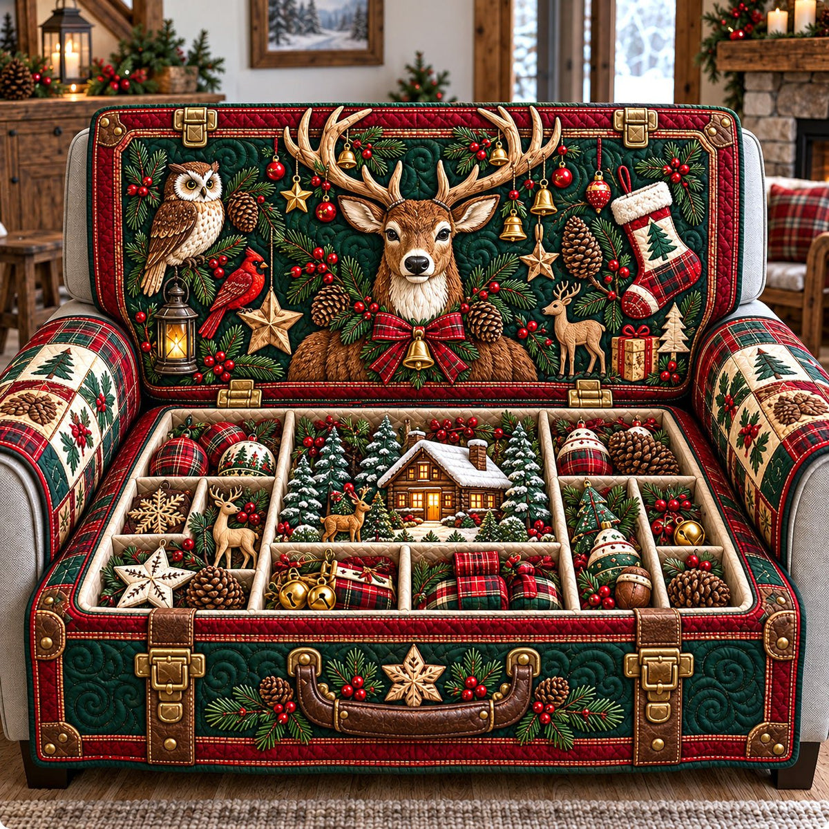 Woodland Christmas Chest Sofa Cover