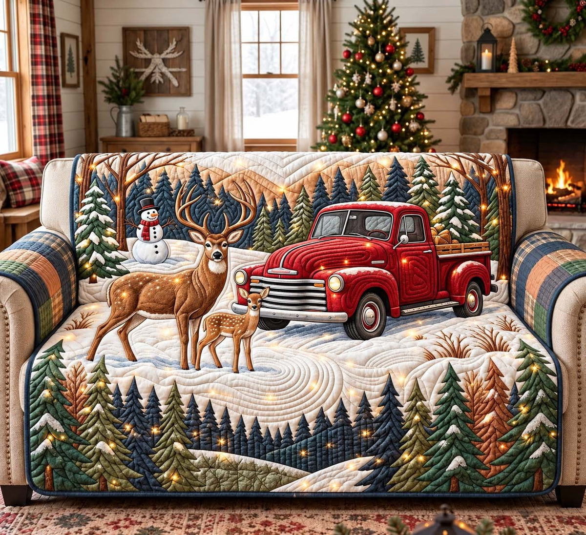 Woodland Christmas Truck Sofa Cover