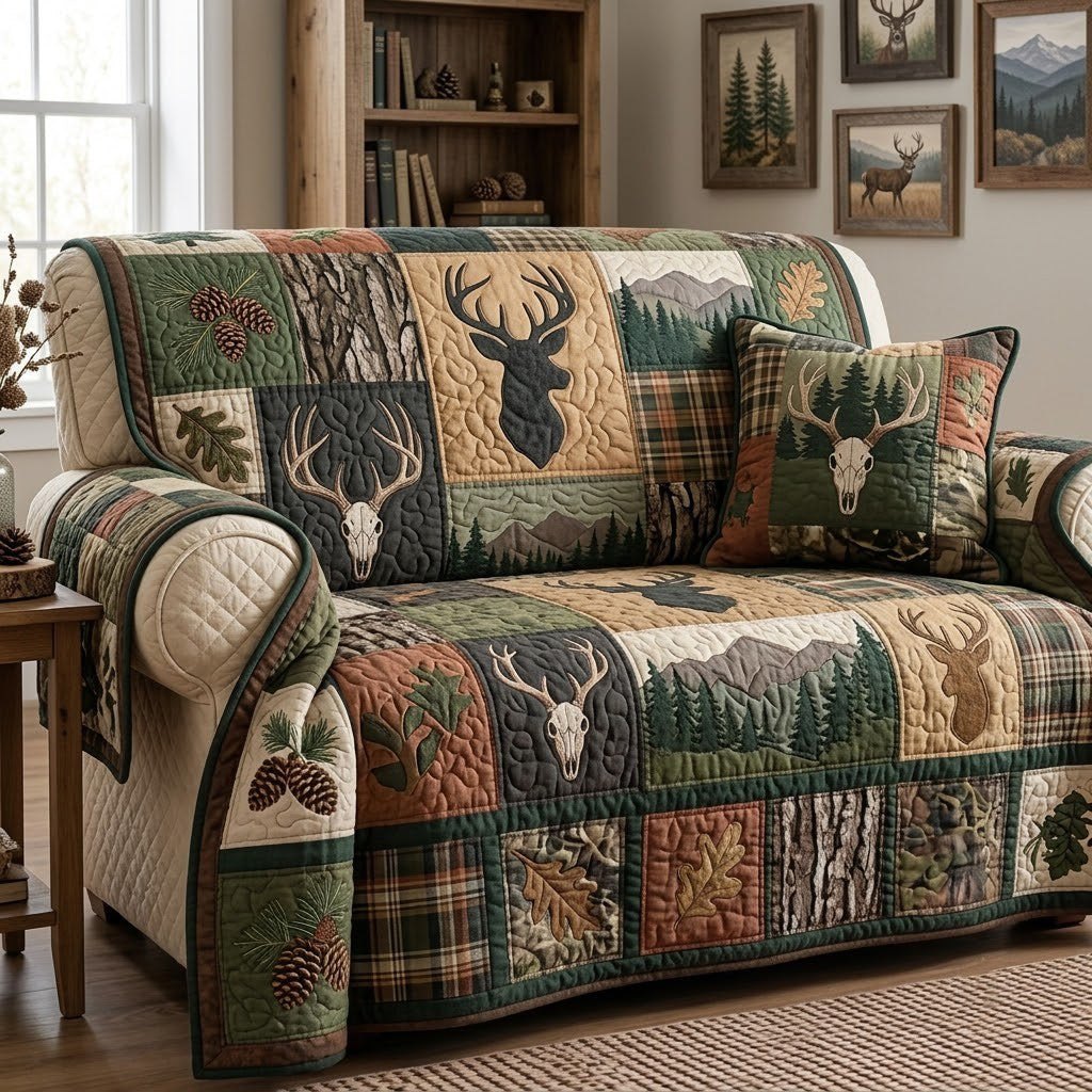 Woodland Deer Patchwork Sofa Cover