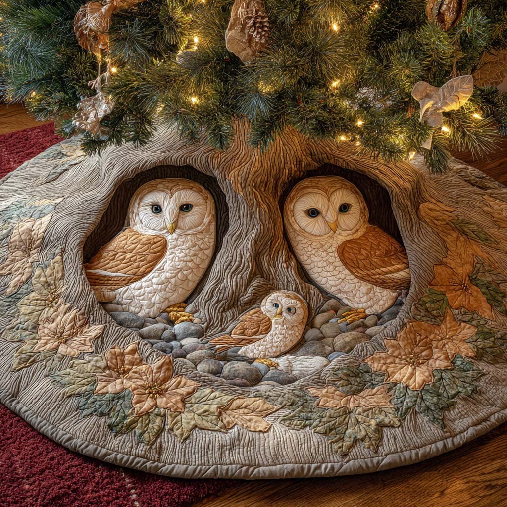 Owls in the Twin Tree Hollows Christmas Tree Skirt