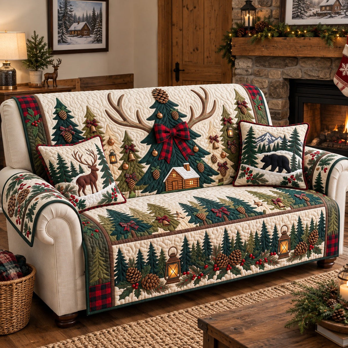 Woodland Holiday Trees Sofa Cover
