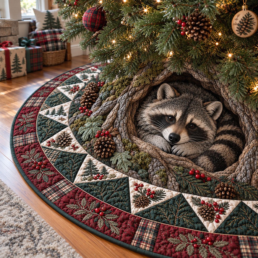 Woodland Raccoon Hideaway Christmas Tree Skirt