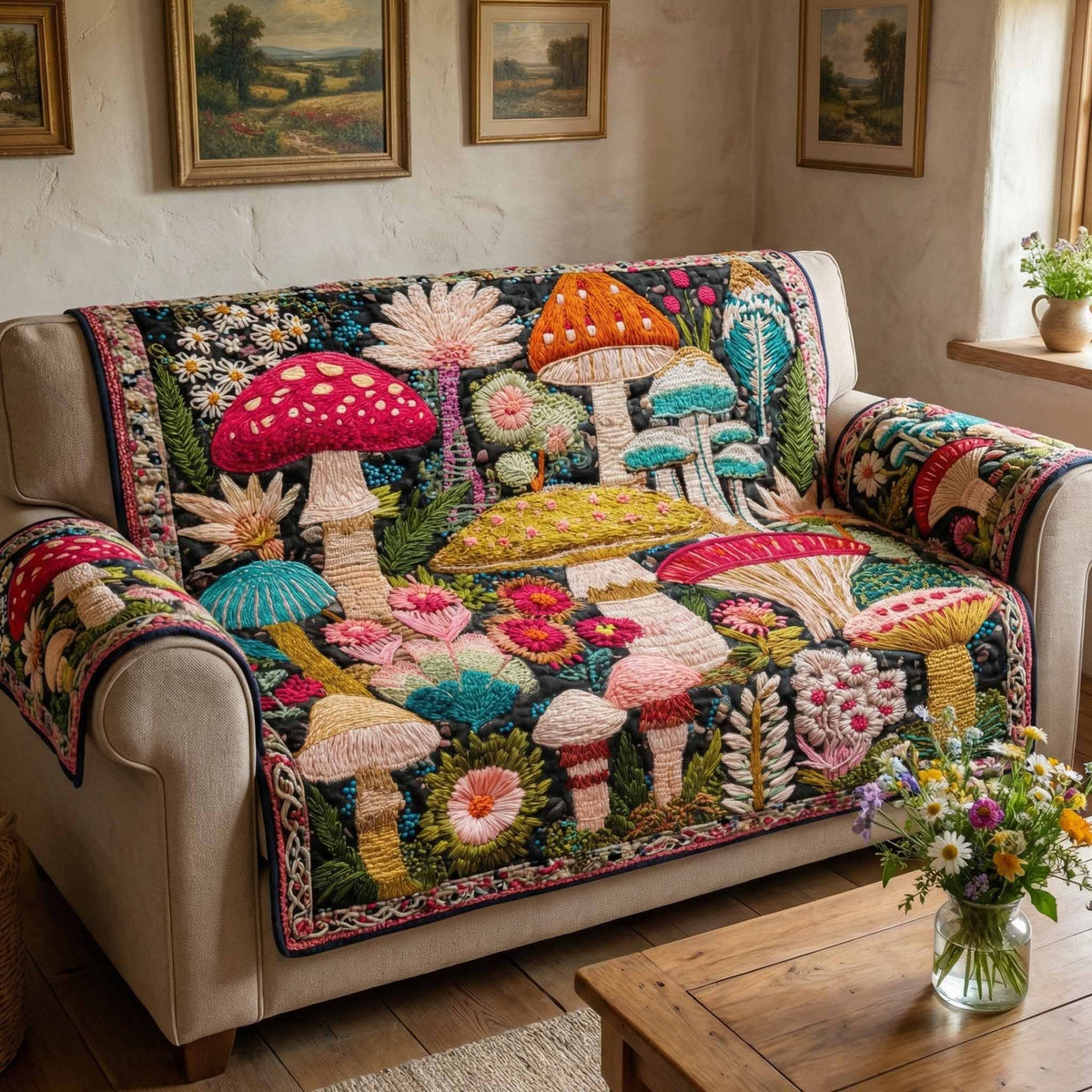 Woodland Toadstools Sofa Cover