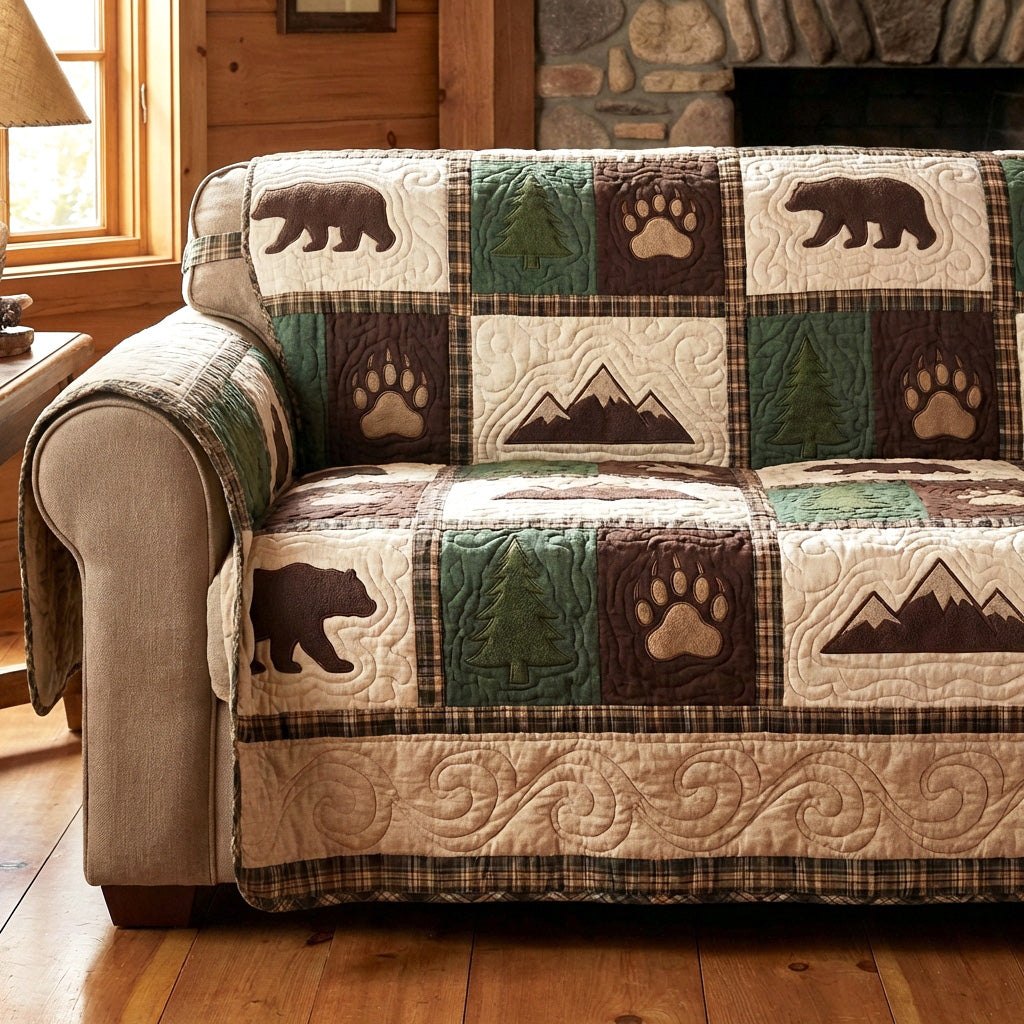 Bear and Paws with Green Mountains Sofa Cover