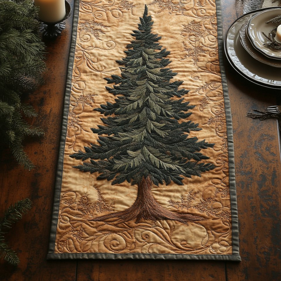 Single Pine Tree on Tan Table Runner