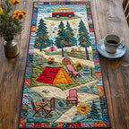 Camping Scene with Red Tent Table Runner