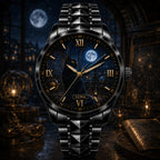 Custom Moonlit Black Cat Observatory Watch — personalized with a custom name