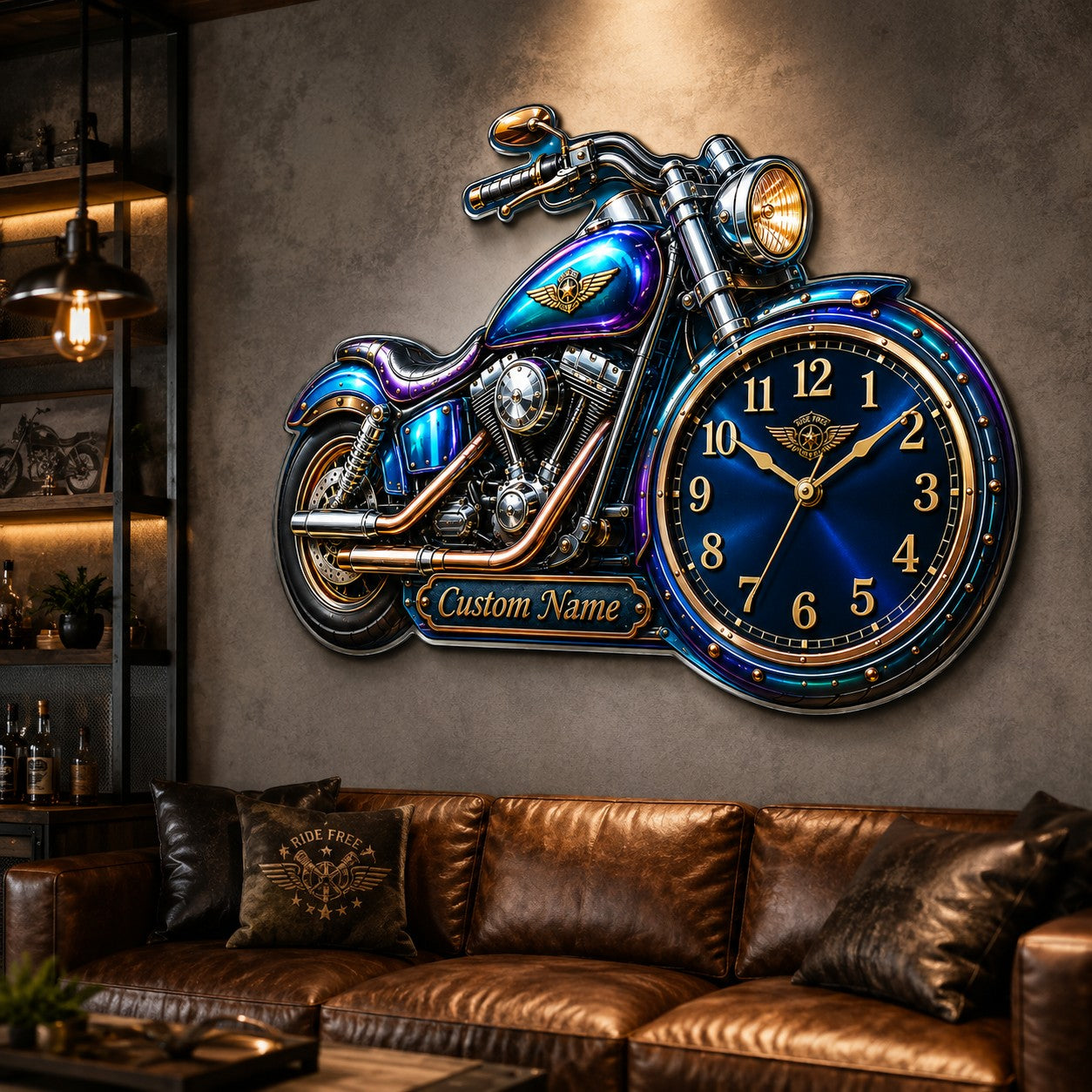 Motorcycle-shaped Custom Name Wall Clock — personalized with a custom name