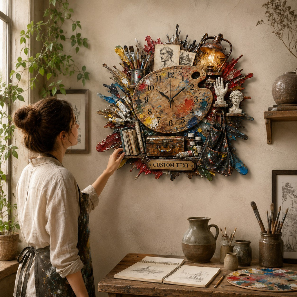 Paint splash Custom Name Wall Clock — personalized with a custom name
