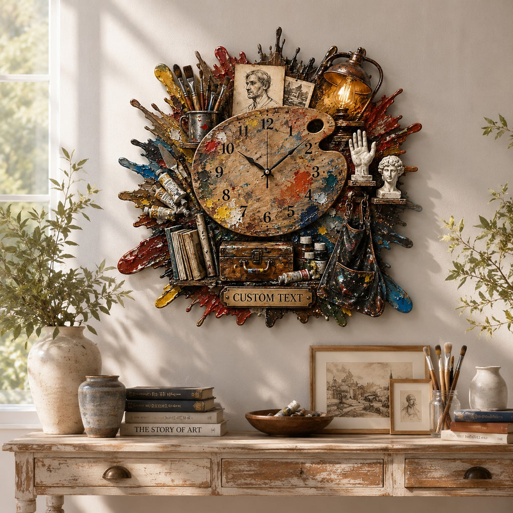 Paint splash Custom Name Wall Clock — personalized with a custom name